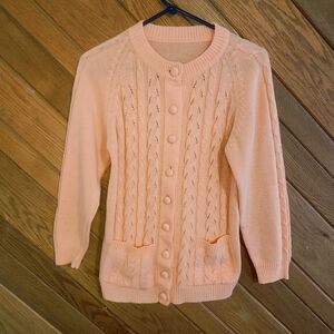 Vintage Peach Knit Button Front Crewneck Women's Sweater Cardigan Size Small